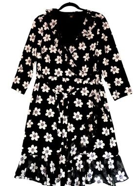 Black Floral Wrap Dress with Cream Flowers